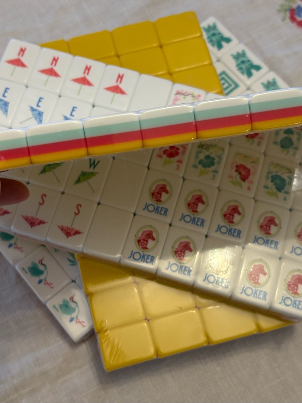 NEW (sealed) Mahjong Tile Set - layered yellow coral turquoise white